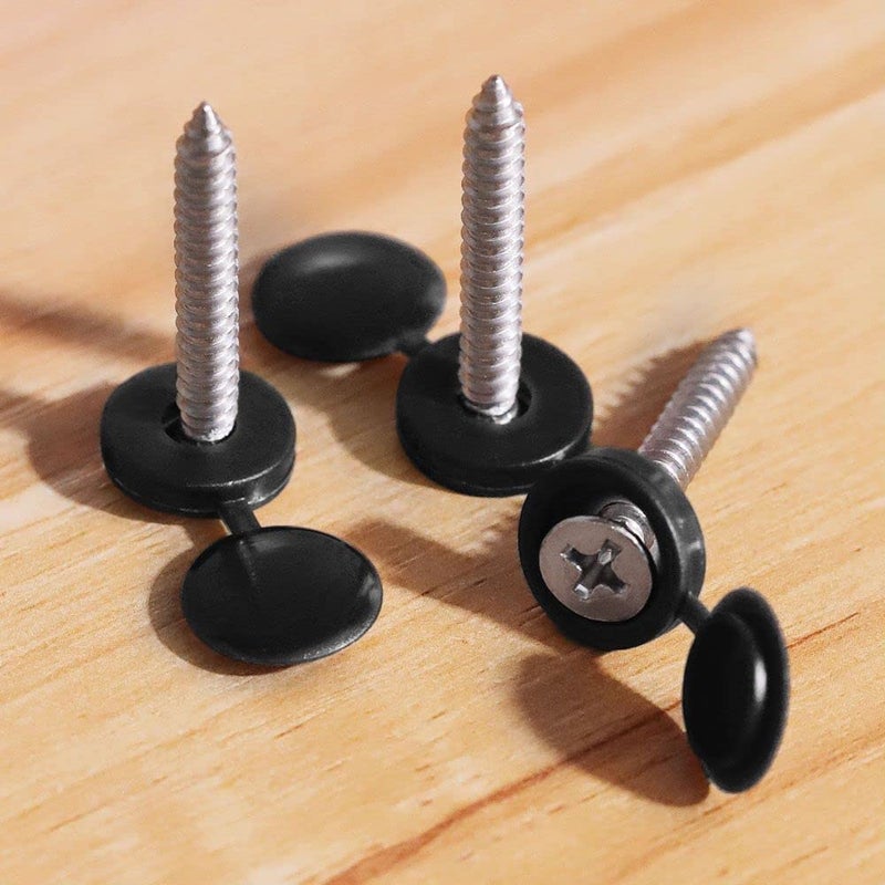 M4 (80 pcs) Black Color Collated Screws Caps Hinged Screw Cover Caps with 20 PCs #8 x 1-1/4" (4.2 x 32mm) Flat Head Wood Screws Stainless Steel 304 (18-8) for TV or Furnitures